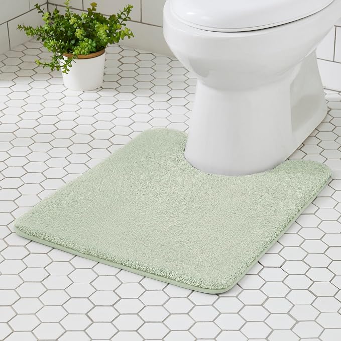 MINIDEAR Toilet Rugs 24x20 - U Shaped Sage Green Thick Memory Foam Contour Rugs,Ultra Soft & Plush Fluffy, Non-Slip, Quick Dry, Absorbent Washable Floor Microfiber Mat for Home Decor Accessories