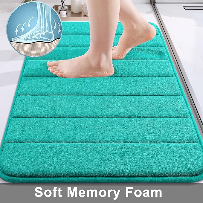 Buganda Memory Foam Bath Mat, 47" x 24", Ultra Soft and Non-Slip Bathroom Rugs, Water Absorbent and Machine Washable Bath Rug Runner for Bathroom, Shower, and Tub, Teal