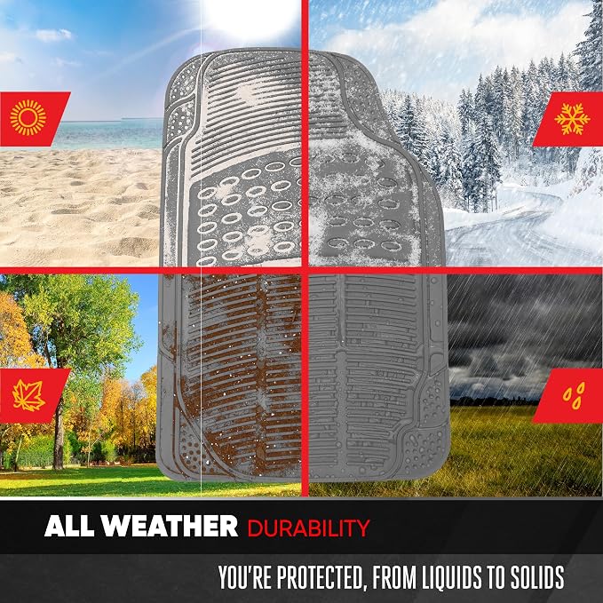 BDKProLiner Gray All Weather Rubber Auto Floor Mats & Cargo Liner - Heavy Duty 4pc Set - CB783