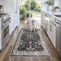 3x5 Kitchen Rug Washable Non-Skid, Boho Indoor Small Throw Area Rugs for Entryway Bedroom Living Room Floor, Soft Stain-Resistant Low-Pile Thin Doormat（Black, 3x5）