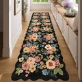 DUKINO Washable Runner Rug, 2x7 Lightweight Soft Floral Hallway Rug Runner with Low Pile Design, Non Shedding & Non Slip Backing Thin Indoor Carpet for Bedroom, Bathroom, Entrance, Kitchen, Black