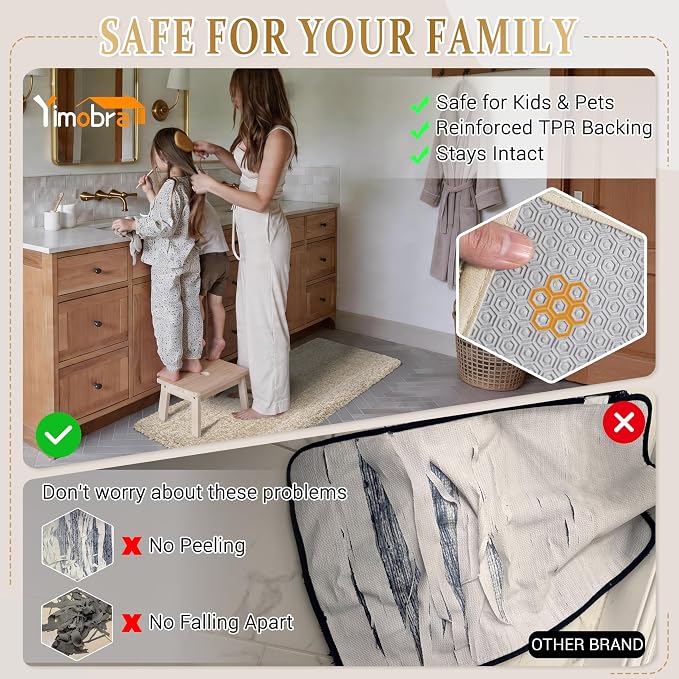 Yimobra Luxury Bathroom Rugs, Fluffy Bath Mats, Non Slip, Water Absorbent Microfiber, Machine Washable, Plush Runner Shower Rugs, Thick Matts for Bathroom Floor/Tub, 60" X 24", Light Beige and White