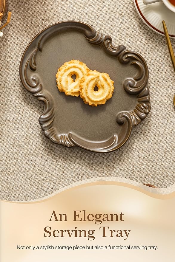 LYEOBOH Jewelry Dish Tray, Ceramic Jewelry Dish, Key Bowl, Decorative Plate, Gifts for Women Best Friend Sister, Retro, Vintage, on Mother's Day, Valentine's Day Christmas, Wedding Gifts, Brown