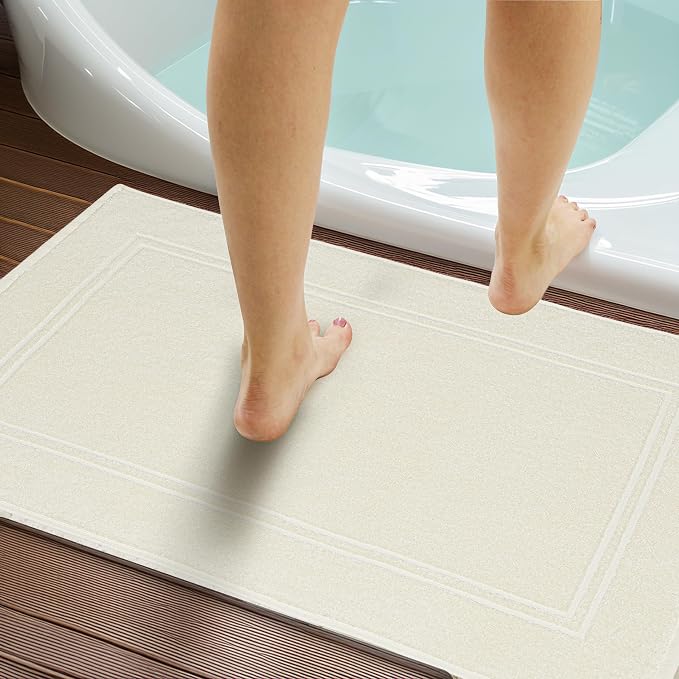 Tens Towels Pack of 2 Bath Mats 100% Cotton, 20 x 32 Inches, Super Absorbent, Hotel Quality Premium Floor Towels, Luxurious, Soft & Quick Dry, Not a Bathroom Rug (Ivory)