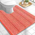 OLANLY Thick Toilet Rugs U-Shaped 24x20, Extra Soft Absorbent Chenille Striped Contour Bathroom Rugs for Toilet, Dry Quickly, Machine Washable, Non-Slip Bath Mat, Coral