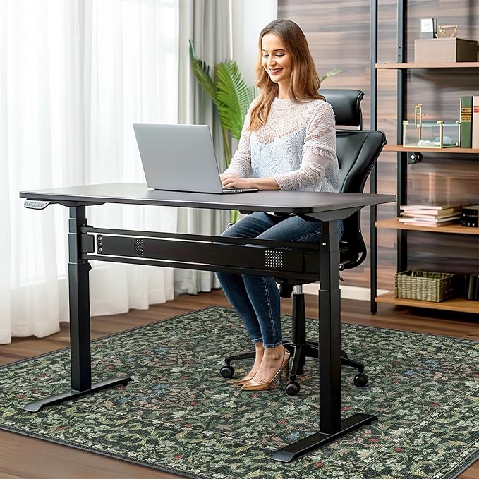 48"x60" Office Chair Mat for Hardwood Tile Floor, Under Desk Carpet Protector for Rolling Computer Chair Mat, Machine Washable Area Rug, Anti-Slip 1/5" Thick Low Pile Thin Vinyl Floor Mat, Moss Green
