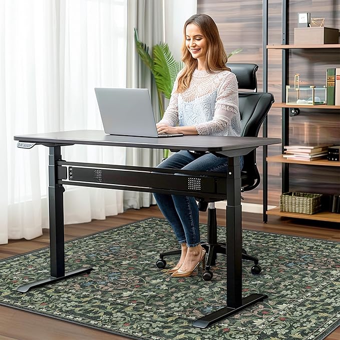 36"x48" Office Chair Mat for Hardwood Tile Floor, Under Desk Carpet Protector for Rolling Computer Chair Mat, Machine Washable Area Rug, Anti-Slip 1/5" Thick Low Pile Thin Vinyl Floor Mat, Moss Green