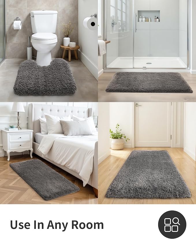 ILANGO Dark Gray Bathroom Rugs 70" × 24" Non Slip & Super Absorbent Thick Soft, Washable Bath Carpet Runner for Floor, Microfiber Plush Shaggy Bath Mats with Rubber for Bedroom Bathtub Shower Room