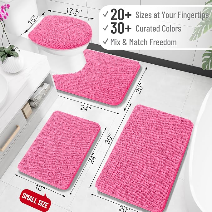 OLANLY Large Bathroom Rugs 44x32, Extra Soft Absorbent Chenille Bath Rugs, Rubber Backing Quick Dry, Machine Washable Bath Mats for Bathroom Floor, Tub and Shower, Home Decor Accessories, Hot Pink