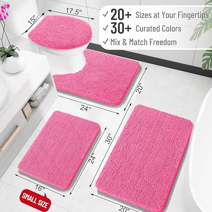 OLANLY Large Bathroom Rugs 47x32, Extra Soft Absorbent Chenille Bath Rugs, Rubber Backing Quick Dry, Machine Washable Bath Mats for Bathroom Floor, Tub and Shower, Home Decor Accessories, Hot Pink