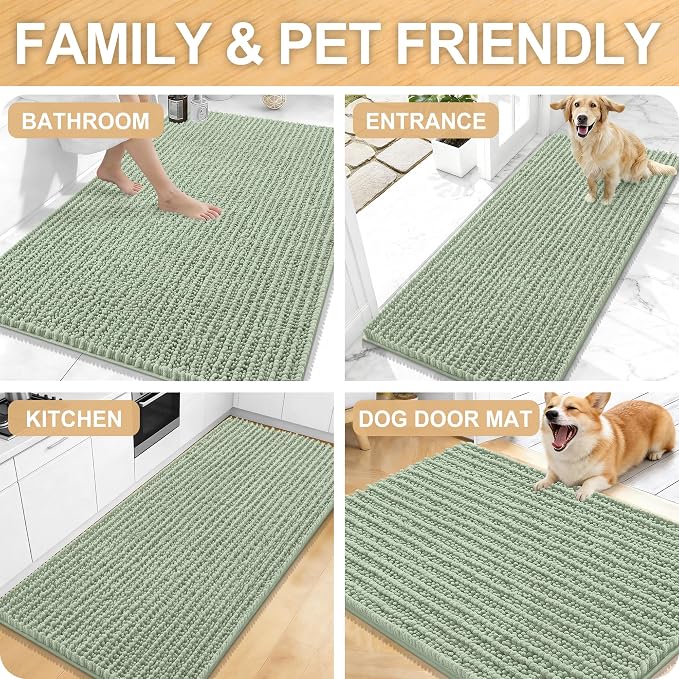 OLANLY Bathroom Rug Mat 44x32, Thick Soft and Absorbent Chenille Bath Mat, Non-Slip Rubber Backing, Machine Washable Quick Dry Bath Rugs for Tub Shower Floor, Home Decor Accessories, Sage Green