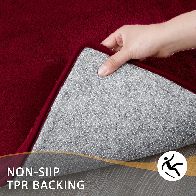 MINIDEAR Bathroom Rugs 36x24 Wine Red - Thick Memory Foam Bath Mat, Ultra Soft & Plush Fluffy, Non-Slip, Quick Dry, Absorbent Washable Floor Microfiber Mat for Tub, Home Decor Accessories