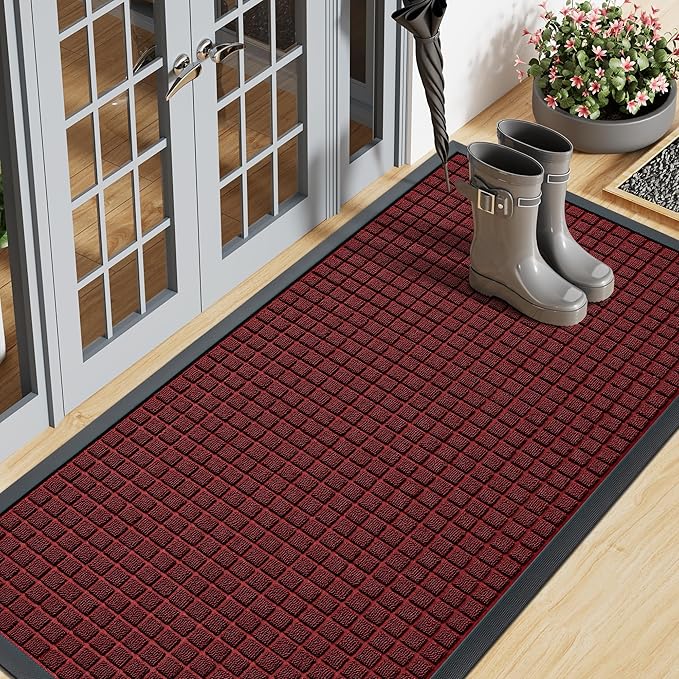 Smiry Front Door Mat Outside Entrance, Heavy Duty Natural Rubber Doormat, Non Slip, Trap Dirt and Moisture, Easy Clean, Low Profile Welcome Floor Mats for Indoor Outdoor Entry, 59x23 Inch, Red