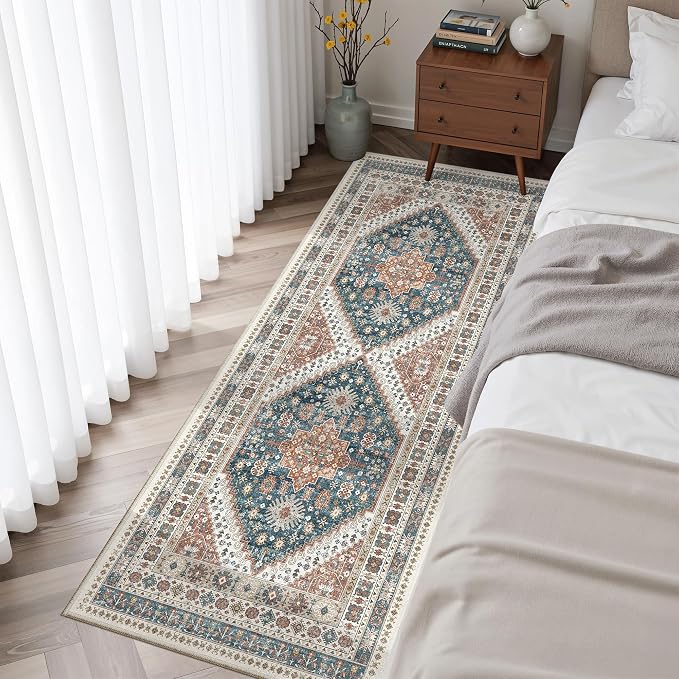 Madane Washable Runner Rug - 2x6 Rug Runners for Hallways 6 Feet Non Slip Vintage Kitchen Runner Rug Ultra-Thin Bathroom Runner Rugs Carpet Laundry Room Bedroom (2x6ft, Navy Blue)