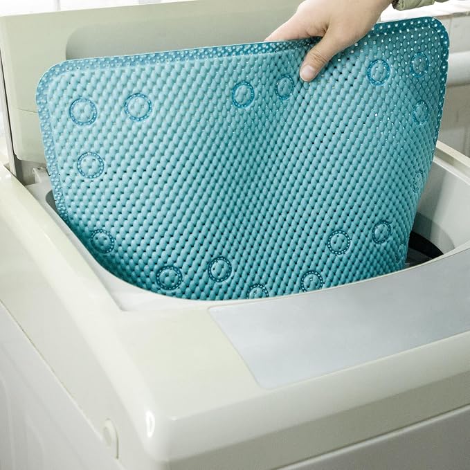 Bathtub Mat Non Slip Blue 36” X 17” Shower Mat Soft Foam Bath Mats for Bathroom Tub, Bathtub Mat with Drain Holes, Suction Cups, Shower Mat Non Slip