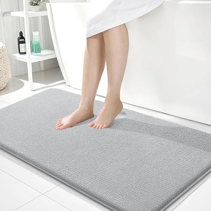 OLANLY Thick Memory Foam Large Bathroom Rugs 45x27, Extra Soft Absorbent Bath Rug, Quick Dry Bath Mat, Non-Slip, Machine Washable Mats for Bathroom, Tub and Shower, Home Decor Accessories, Light Grey