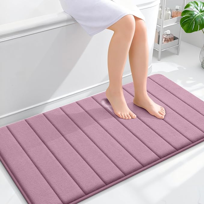 OLANLY Memory Foam Bath Mat 44x24, Super Soft Absorbent Bathroom Rugs, Quick Dry, Machine Washable Shower Floor Rugs, Bathmat Carpet, Bathroom Home Decor Accessories, Deep Plum