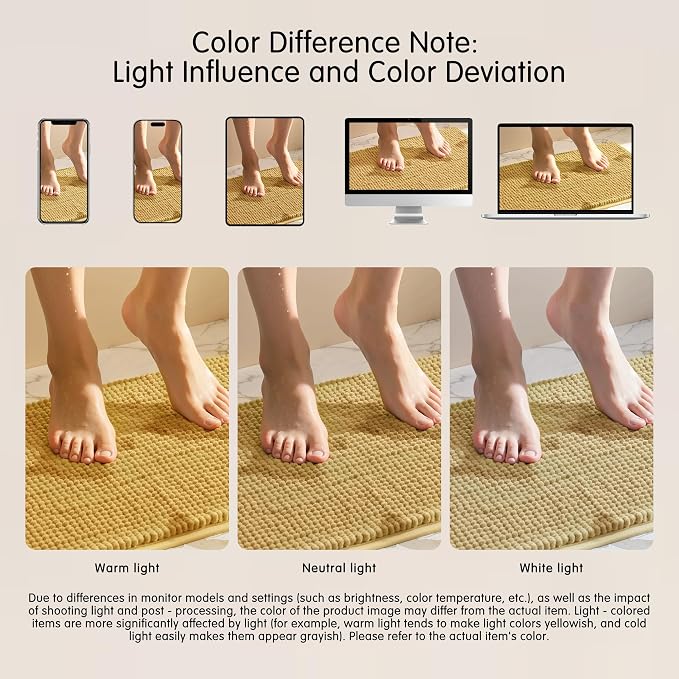 SUBRTEX Bathroom Rugs Chenille Bath Rug, Soft Short Plush Bath Mat, Water Absorbent Shower Mat, Quick Dry Machine Washable(Yellow, 24" x 36")