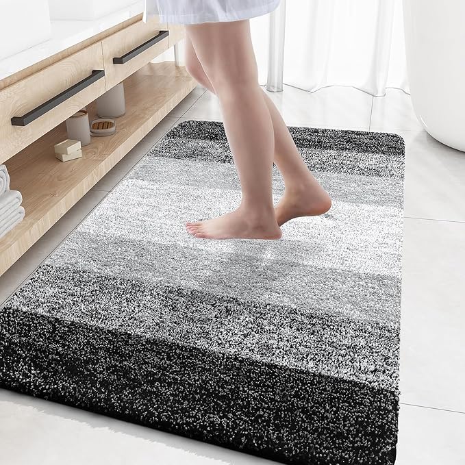 OLANLY Large Bathroom Rugs Mat 59x35, Extra Soft Absorbent Microfiber Bath Rugs, Rubber Backing, Quick Dry, Machine Washable Bath Mats for Bathroom Floor, Tub and Shower, Home Decor Accessories, Black