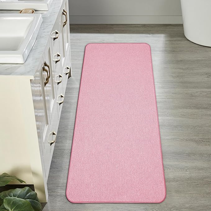 Bosap Bath Mat,Ultra Thin Bathroom Runner Rugs,Large Bath Mats for Bathroom,Quick Dry,Non-Slip,Machine Washable,Low Pile,Bath Rug,Shower Outside,Sink,Home Decor Accessories.Pink,1'5"x4'11"（17x59inch）