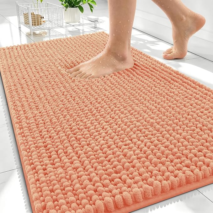 OLANLY Thick Bathroom Rugs 30x20, Extra Soft Absorbent Chenille Bath Rugs, Rubber Backing, Machine Wash Dry, Bath Mats for Bathroom Floor, Tub and Shower, Home Decor Accessories, Peach