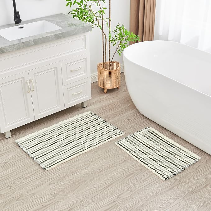 Douceur Boho Bath mat for Bathroom Floor Non Slip, Acrylic Blend Cute Bath Mats with Tassels, Quick Dry Bath mats Machine Washable, 20" x 32", Grey