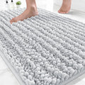 Yimobra Bathroom Rugs Non Slip Washable - Ultra Soft Absorbent Chenille Bath Mat, Quick Dry Shaggy Floor Carpet for Tub Shower, Silver Home Decor Accessories, 24x17 Inch