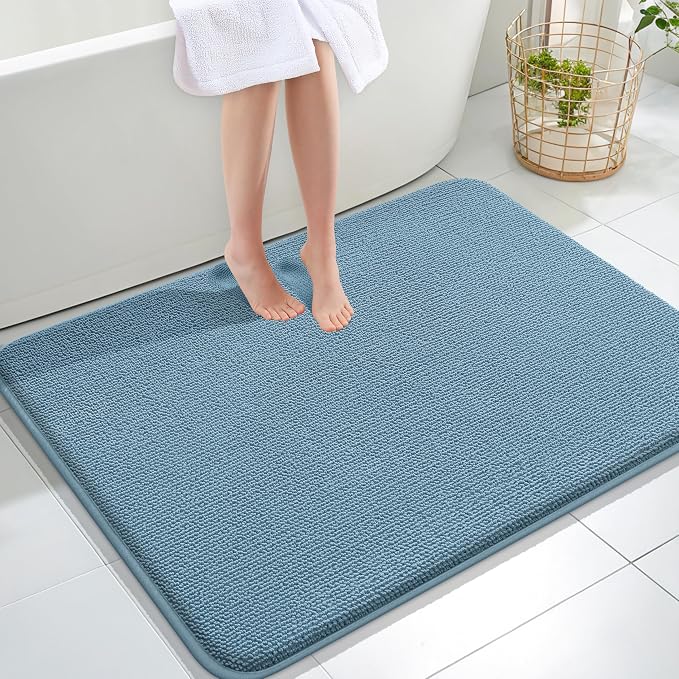 OLANLY Thick Memory Foam Large Bathroom Rugs 40x32, Extra Soft Absorbent Bath Rug, Quick Dry Bath Mat, Non-Slip, Machine Washable Mats for Bathroom, Tub and Shower, Home Decor Accessories, Airy Blue