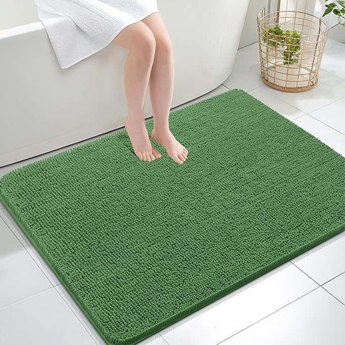 OLANLY Large Bathroom Rugs 40x32, Extra Soft Absorbent Chenille Bath Rugs, Rubber Backing Quick Dry, Machine Washable Bath Mats for Bathroom Floor, Tub and Shower, Home Decor Accessories, Olive Green