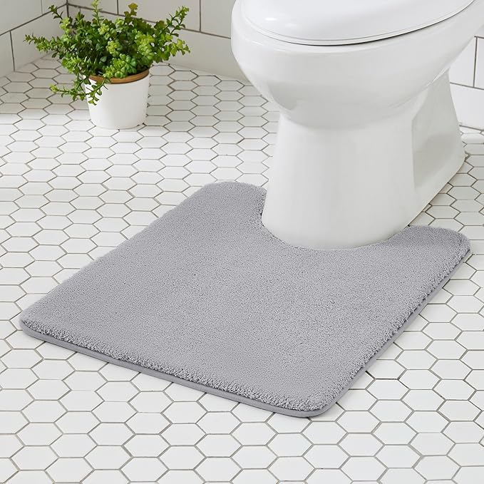 MINIDEAR Toilet Rugs 24x20 - U Shaped Dark Gray Thick Memory Foam Contour Rugs,Ultra Soft & Plush Fluffy, Non-Slip, Quick Dry, Absorbent Washable Floor Microfiber Mat for Home Decor Accessories