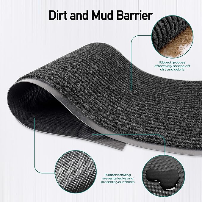 MaxMat® Extra Large Commercial Floor Mat, 3 x 5 Feet Heavy Duty, Waterproof, Low-Profile, Easy to Clean, Rubber Entry Mat (RIB0035BL, Black)