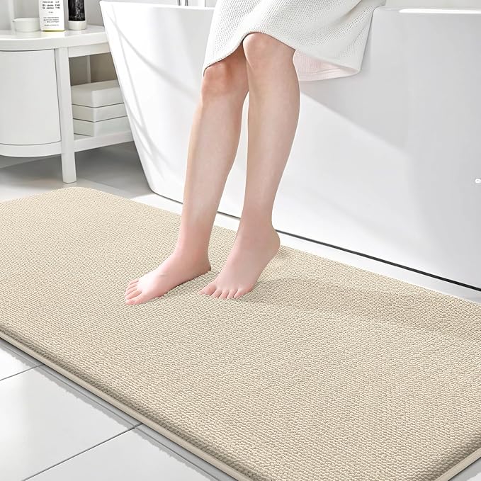 OLANLY Thick Memory Foam Bathroom Runner Rugs 70x24, Extra Soft Absorbent Long Bath Rug, Quick Dry Bath Mats, Non-Slip, Machine Washable Mat for Bathroom, Tub and Shower, Home Decor Accessories, Sand