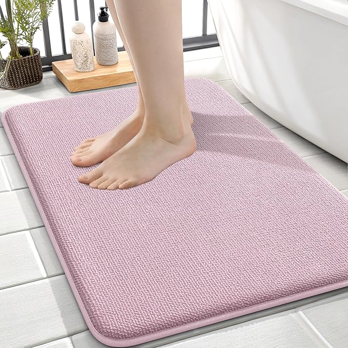 OLANLY Thick Memory Foam Small Bathroom Rugs 24x16, Extra Soft Absorbent Bath Rug, Quick Dry Bath Mats, Non-Slip, Machine Washable Mat for Bathroom, Tub and Shower, Home Decor Accessories, Dusty Rose