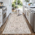 Washable 4x6 Kitchen Rug Non-Slip – Soft Stain-Resistant Low-Pile Indoor Floor Mat for Entryway Bedroom Living Room – Vintage Accent Area Rug (Beige, 4x6)