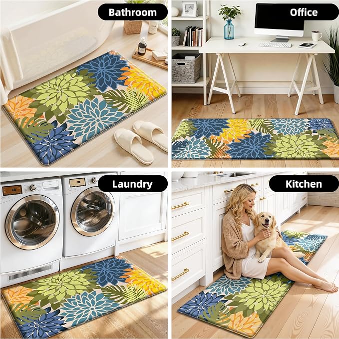 Arenarug Kitchen Mats for Floor 2PCS Cushioned Anti Fatigue Kitchen Mats Waterproof Non Slip Kitchen Mat Rug Set Comfort Foam Standing Mat for Sink, Laundry, Office, 24"x39"+24"x59", Yellow Green