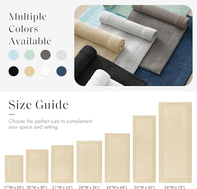 Madison Park Splendor Reversible 100% Cotton Tufted Bathroom Rug-3000 GSM Hotel Quality Luxurious Plush Medium Pile Bath Mat Absorbent, Quick Dry, Shower Room Décor, 24x72, Natural
