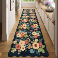 DUKINO Washable Runner Rug, 2x7 Lightweight Soft Floral Hallway Rug Runner with Low Pile Design, Non Shedding & Non Slip Backing Thin Indoor Carpet for Bedroom, Bathroom, Entrance, Kitchen, Navy Blue