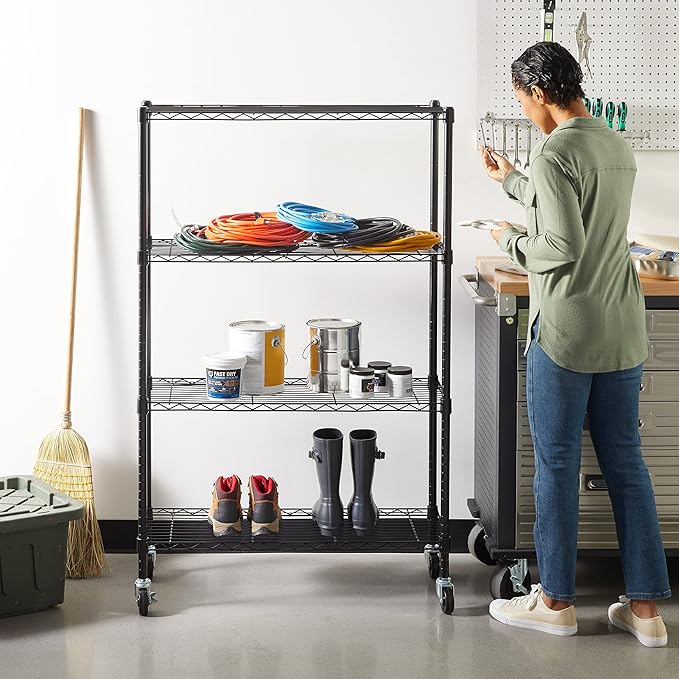 Amazon Basics 4-Shelf Adjustable Heavy Duty Steel Wire Rack Storage Shelving, Sturdy Garage Shelving, 350 lbs Capacity Per Shelf, Easy No-Tool Assembly, 36" x 14" x 54", Black