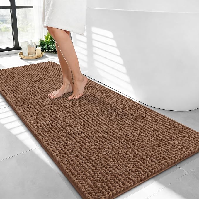 OLANLY Thick Bathroom Runner Rugs 44x24, Extra Soft Absorbent Chenille Bath Rugs, Rubber Backing, Machine Wash Dry, Long Bath Mats for Bathroom Floor, Tub and Shower, Home Decor Accessories, Mocha