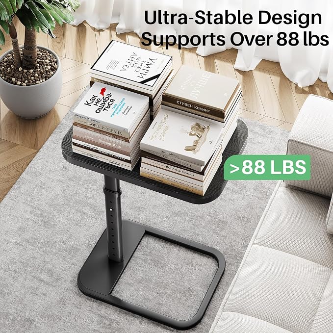 Kitstorack TV Tray Table, Adjustable Height & Rounded Metal Corners, Snack Table for Couch, Sofa, Bed, Chair, Living Room, C Shaped End Side Table for Eating, Dinner or Laptop, Small Spaces, Black