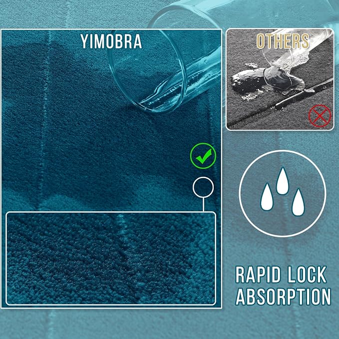 Yimobra Memory Foam Bath Mat Set 3 Pieces- Super Soft Absorbent Quick Dry Bathroom Rug Sets, Machine Washable Non Slip Floor Carpet for Tub Shower, Vanity & Toilet Base, Peacock Blue