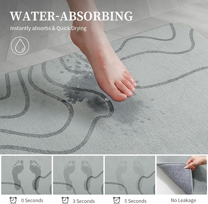 YIHOUSE Memory Foam Bathroom Rugs Sets 2 Piece - Extra Thick Ultra Soft Absorbent Bath Mat Set, Non-Slip Machine Washable Bath Rugs for Bathroom, Tub & Shower, Home Decor (17"x24"+20"x46", Grey)