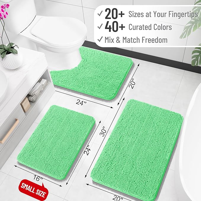OLANLY Bathroom Runner Rugs 70x24, Soft Absorbent Chenille Bath Rugs, Rubber Backing Quick Dry, Machine Washable Long Bath Mats for Bathroom Floor, Tub and Shower, Home Decor Accessories, Mint Green