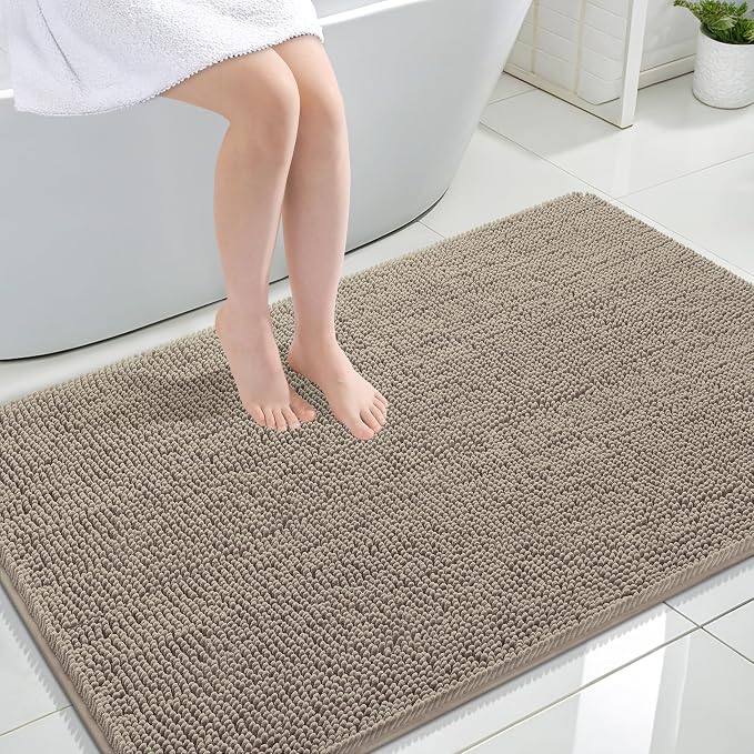 OLANLY Large Bathroom Rugs 44x32, Extra Soft Absorbent Chenille Bath Rugs, Rubber Backing Quick Dry, Machine Washable Bath Mats for Bathroom Floor, Tub and Shower, Home Decor Accessories, Warm Taupe
