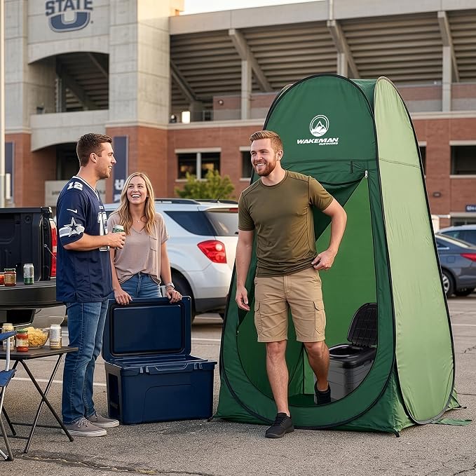 Wakeman Pop Up Changing Tent, 3.3 x 3.3 x 6.2ft, Camping Shower Tent for Portable Toilet Stall or Dressing Room with Carry Bag for Camping, Beach, or Tailgate, Polyester