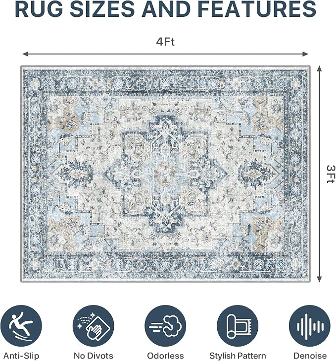 36"x48" Office Chair Mat for Hardwood Tile Floor, Under Desk Carpet Protector for Rolling Computer Chair Mat, Machine Washable Area Rug, Anti-Slip 1/5" Thick Low Pile Thin Vinyl Floor Mat, Blue