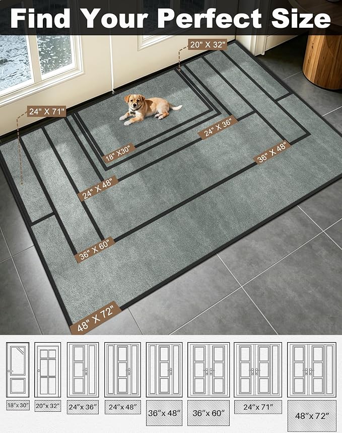 Mibao Front Door Mat Indoor Entrance, 29.5" x 17", Dirt Trapper Welcome Mat for Outdoor Indoor, Non-Slip Waterproof Doormat, Durable Machine Washable Low Profile Entry Rug for Back Door Outside,Green