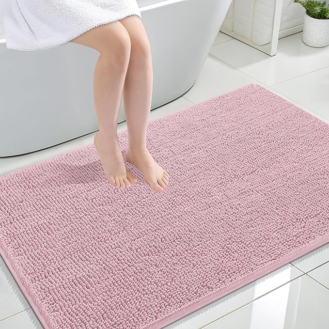 OLANLY Large Bathroom Rugs 47x32, Extra Soft Absorbent Chenille Bath Rugs, Rubber Backing Quick Dry, Machine Washable Bath Mats for Bathroom Floor, Tub and Shower, Home Decor Accessories, Dusty Rose
