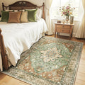 RELEANY Area Rugs 4'x5' Washable Non-Slip, Floral Vintage Distress Medallion Carpet for Living Room Bedroom Dining Room, Terracotta Burnt Orange Green