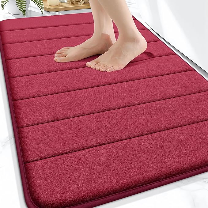 OLANLY Memory Foam Bath Mat 32x20, Super Soft Absorbent Bathroom Rugs, Quick Dry, Machine Washable Shower Floor Rugs, Bathmat Carpet, Bathroom Home Decor Accessories, Burgundy